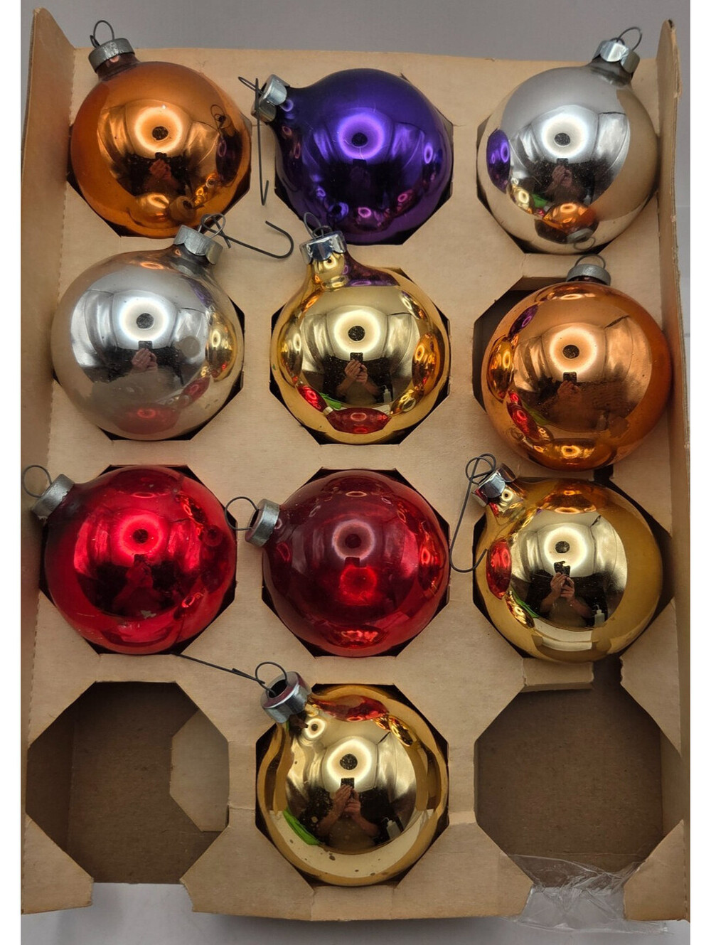 Vintage Multicolor Glass Christmas Ball Ornaments Lot of 10 2.5 Inch